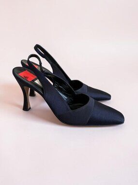 VERA WANG Vintage Navy Blue Satin Slingback Heels Size 8.5